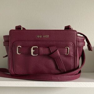 Nine West Maroon Crossbody Bag with Buckle Strap